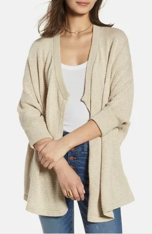 Madewell Seabank‎ Open Front Knit Cardigan Sweater Oatmeal Beige thumbnail 1