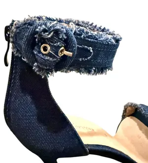 Forever Women’s Delicate 18 Frayed Blue Denim Open Toe High Heel Sandals thumbnail 7