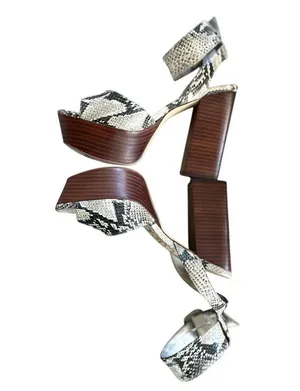 Sam Edelman Rain White Snakeskin Print Stacked Brown "Wood" Platform Heel thumbnail 4