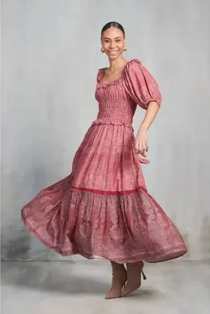 Ro’s Garden Percy Woven Baltistan Print Ruffle Trim Square‎ Neck Maxi Dress thumbnail 1