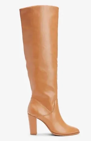 Tan Vegan Leather Heeled Stovepipe Boots thumbnail 2