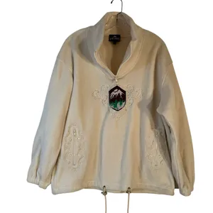Sno Skins Womens Cream Fleece Quarter Zip Mountain Embroidered Pullover Jacket M thumbnail 1