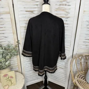 ZARA Women's L Combination Faux Suede Embroidered Jacket Boho Western Black thumbnail 5