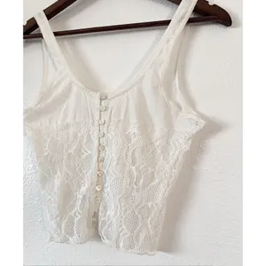 Free People Lace Tank Top M Reversible White Button Front Boho Crop thumbnail 3