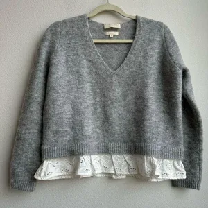 Sezane Alfred Kid Mohair Merino Knit Jumper Sweater Gray V Neck Size Small thumbnail 1