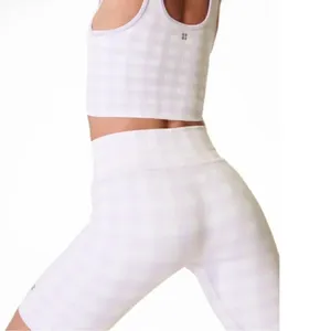 Sweaty Betty Gingham Lavender and White High-Waisted Biker Shorts Medium 8” thumbnail 3