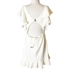 NWT Selfie Leslie Cupid's Bow‎ V-Neckline Ruffle Shoulder Bodycon Dress White XL thumbnail 6