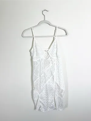 For Love & Lemons Tracy Lace Mini Dress White Sheer Large thumbnail 4