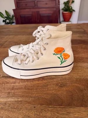 Platform White Converse with Flower Embroidery thumbnail 3