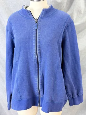 Orvis Womens Blue‎ Gray Reversible Mock Neck Knit Sweatshirt Jacket Full Zip L thumbnail 1
