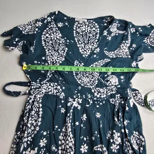 Patrons of Peace‎ Teal Paisley Faux Wrap Maxi Dress Short Sleeve Small J2083F58 thumbnail 8