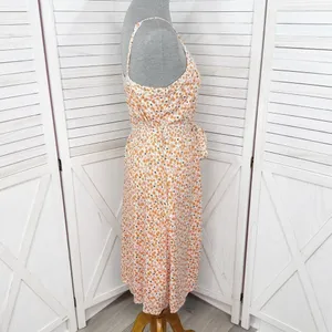 A Loves A Ditsy Floral Button Front‎ Spaghetti Strap Sundress Orange Pink Small thumbnail 3