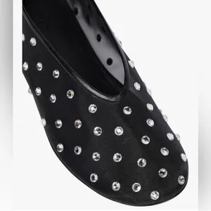 NEW Crystal-Embellished Mesh Flats Rhinestone Ballet Slip On Shoes 9.5/10 thumbnail 6