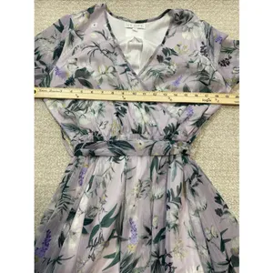 Ivy City Co Sweet Caroline Floral Maxi Dress Size M Lavender Wrap Smocked Sleeve thumbnail 9