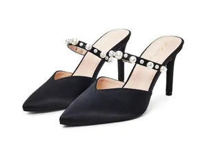 Elisabet Tang - Pointed Toe Heels Sandals 3.54" Pearl Strap Statin Mule - NIB thumbnail 6