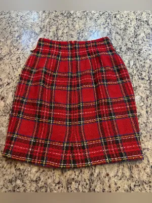 Vintage Red, black, and yellow plaid wool blend tweed skirt thumbnail 4