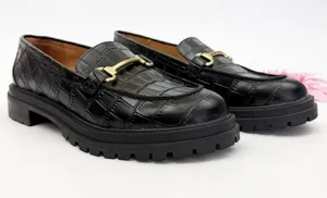 Madewell The Bradley Hardware Lugsole Loafer in Croc Embossed Leather True Black thumbnail 1