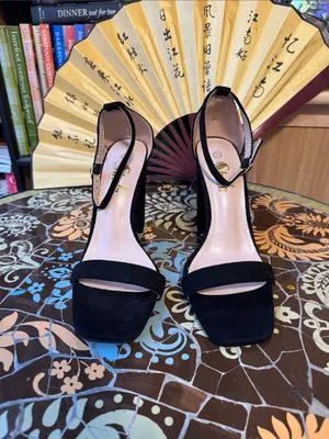 SHELN Black Suede High Heel Sandals Sz: 10 thumbnail 2