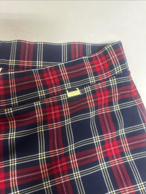 Anne Klein Red and Navy Plaid pull on pants Stretchy thumbnail 3