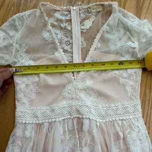 Altar'd State Norrie Maxi Dress XS White Lace Boho Wedding Engagement Nude Liner thumbnail 10