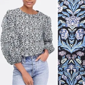 J. Crew Liberty‎ Fabric Sambourne Floral Ruffle Puff Sleeve Blouse Medium thumbnail 2