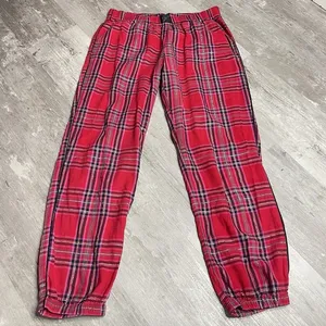 Victoria's Secret Lounge Pants Red Black Plaid Pajama Bottoms Jogger Small Z-257 thumbnail 1