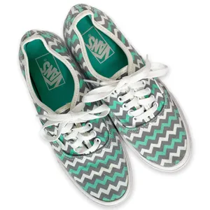 Vans Chevron Low Top Teal & White Sneakers Size 7 thumbnail 3