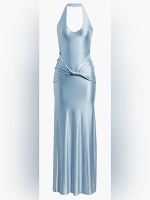 New Delfi Collective Soraya Halter Neck Satin Jersey baby blue Gown Sz XS thumbnail 4
