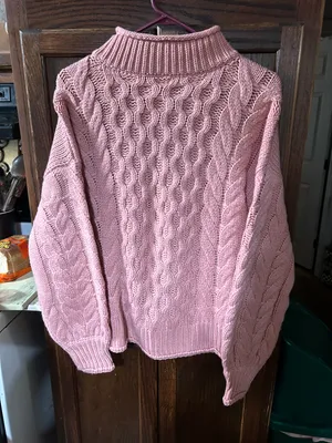 Pink Cable Knit Sweater Size Large 100% Acrylic thumbnail 1