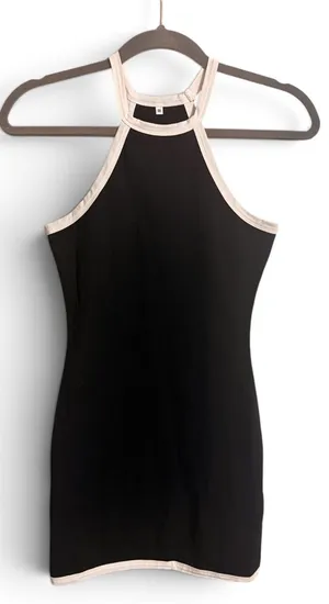 Black & White Contrast Halter Mini Dress Y2K 90s Style Size M thumbnail 1