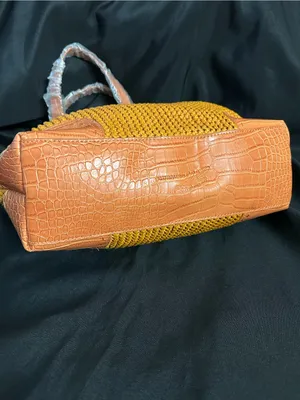 Stone Mountain Havana Orange Woven Tote Bag Tan Trim Flower Charm NWT thumbnail 6
