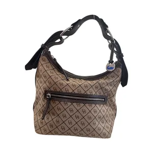 DOONEY & BOURKE Vintage Y2K Monogram Canvas Hobo Shoulder Brown Tan Leather Trim thumbnail 8