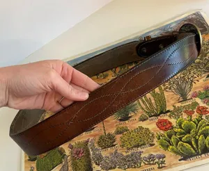 Vintage Distressed Stitched Brown Genuine Leather Eagle Buckle Belt - L thumbnail 5