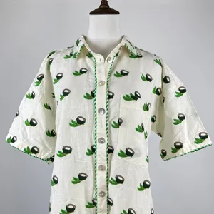 NWOT Farm Rio Linen Blend Coconut Embroidered Romper Green and Ivory Size M thumbnail 5