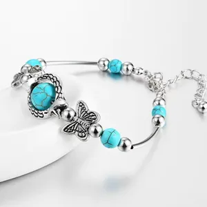 Gorgeous silver plated butterfly bracelet with turquoise beads‎ fashion jewelry thumbnail 2