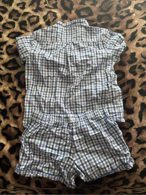 Petite Plume Blue Gingham PJ Set Sz Medium Short Sleeve thumbnail 5