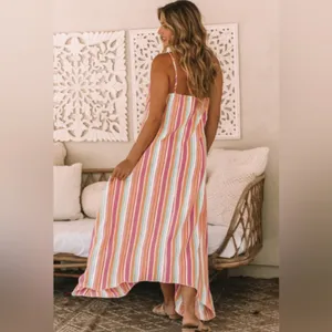 The Lace Daisy NEW Colorful Striped Spaghetti Strap Handkerchief Hem Maxi Dress Size Large thumbnail 2