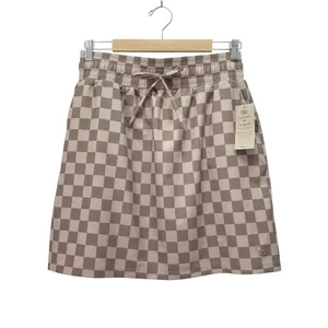 NWT Albion Cher Skirt Medium Brown Checkers Jetsetter Travel Performance Stretch thumbnail 2