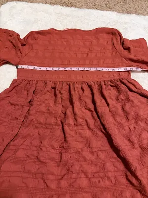 Nordstrom Rack 5/$30 🎈 medium Rust Terracotta Textured Faux-Wrap Babydoll Dress thumbnail 4