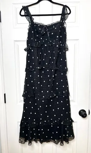 ASOS Design Maternity Black Tiered Midi Dress w/ Ruffle Detail & Ruched Bodice thumbnail 12