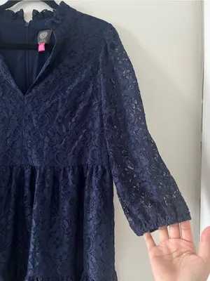 Vince Camuto Navy Blue Lace Tiered Mini Dress 12 Romantic Wedding Office Work thumbnail 3
