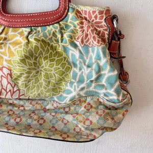 Fossil Floral Canvas Leather Trim Satchel Tote Bag Womens Large Multicolor thumbnail 9