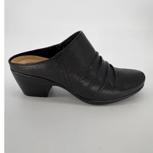 Clarks‎ Collection Mules Womens 6 Black Leather Ruched Slip On Block Heel Shoes thumbnail 10