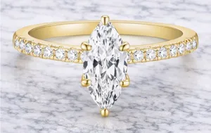 2CT Marquise Cut Diamond Engagement Ring Gold Pave Band Promise Wedding Ring thumbnail 1