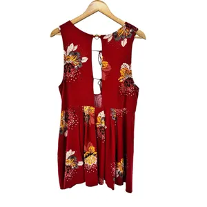 Free‎ People Lovely Day Floral Printed Red Boho Tunic Mini Dress Medium Flowy thumbnail 9