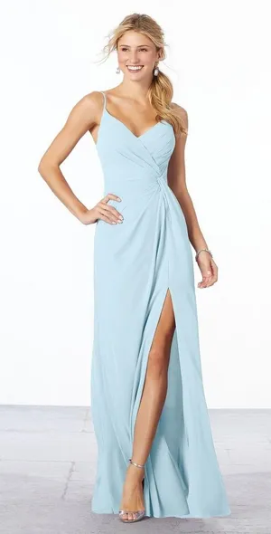 Mori Lee Gown Formal Dress Bridesmaid Slit Maxi‎ Spaghetti Strap Blue 8 NWT thumbnail 1