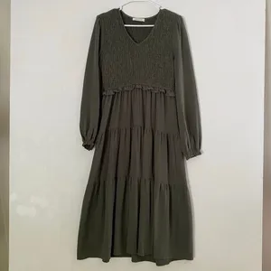 Doe and Rae Olive Smocked Midi Dress Small Cottagecore Boho thumbnail 2