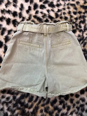 Zara Olive High-Waist Paperbag Shorts with Tie Belt thumbnail 3
