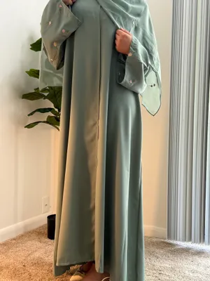Teal Abaya Floral 2 Piece Green Size M thumbnail 3