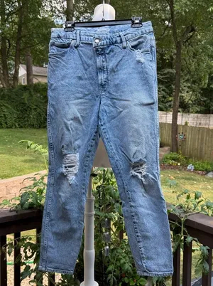 GOOD AMERICAN Women Blue Distressed Curve Skinny High Waist Jeans 10/30 thumbnail 1